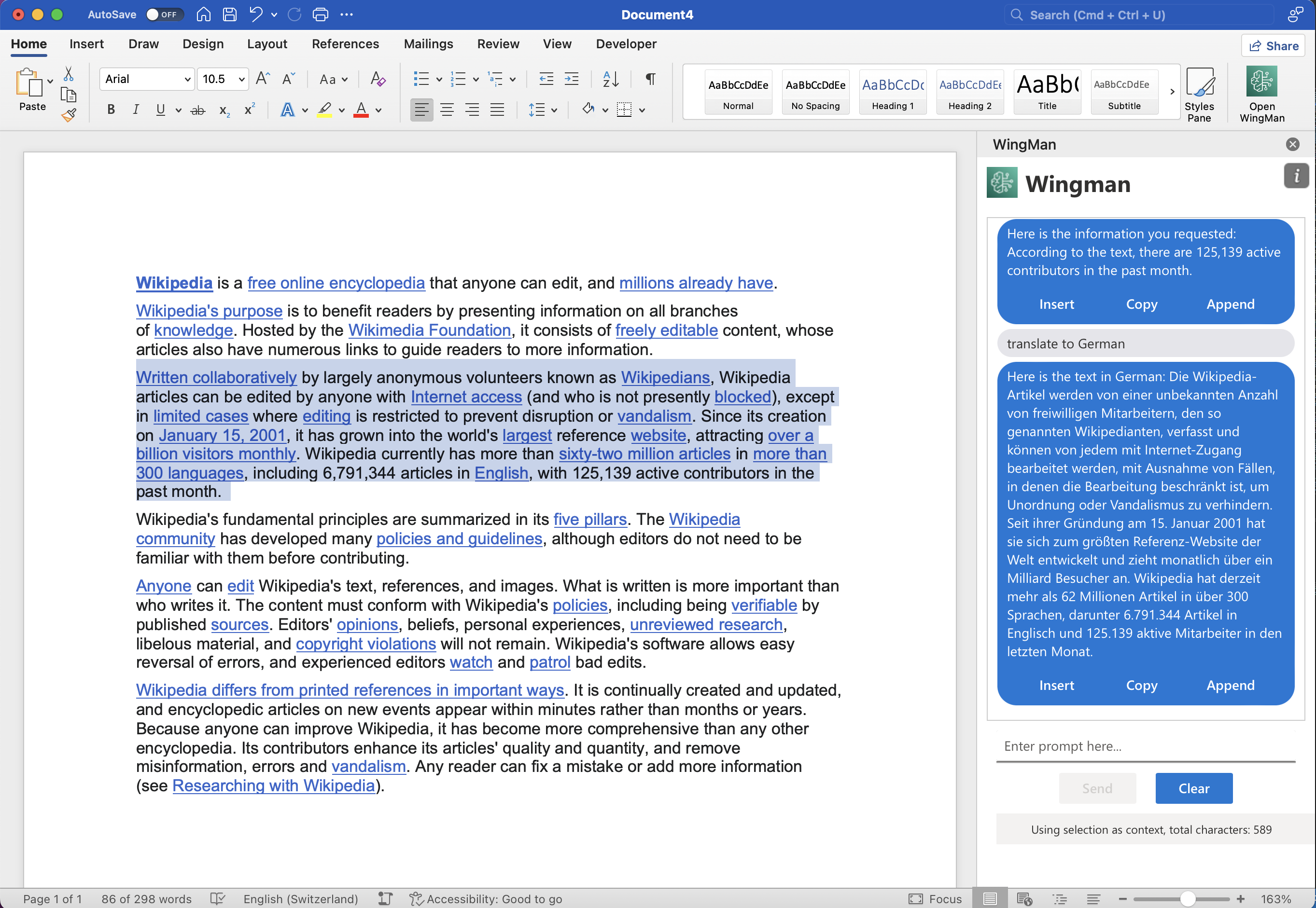 Text Selection as Context